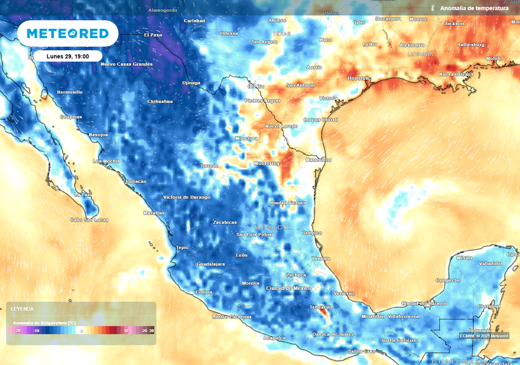 Anomalía de temperaturas en grados Celsius