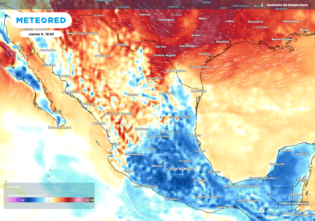 Anomalía de temperaturas en grados Celsius