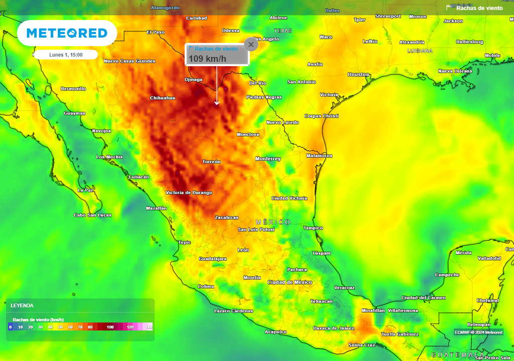 Rafagas en km/h: ventarrones fuertes a severos