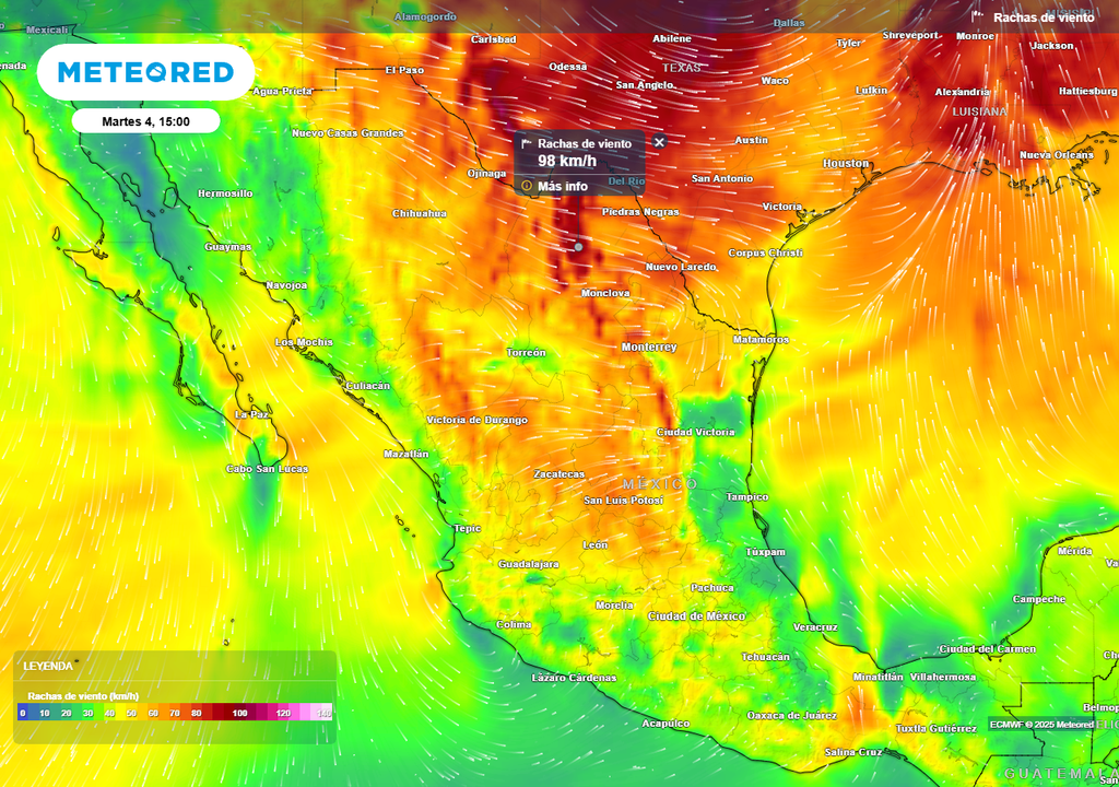 Pronóstico de ráfagas de viento en km/h Pronóstico de ráfagas de viento en km/h