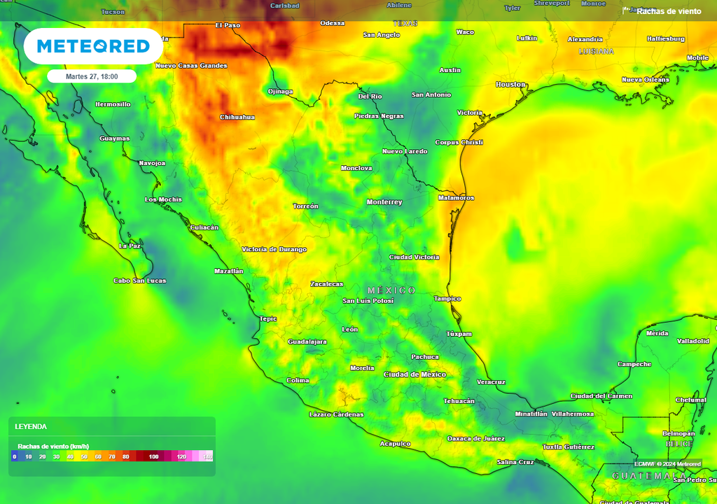Ráfagas de viento en km/h