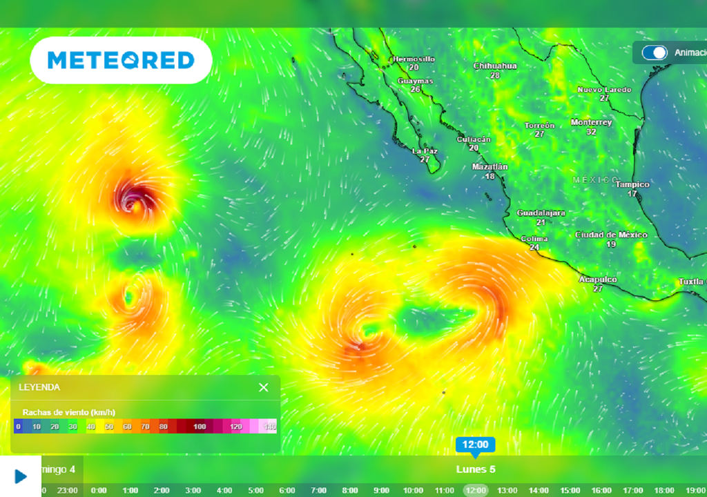 Efecto Fujiwhara esta semana en el Pacífico Mexicano