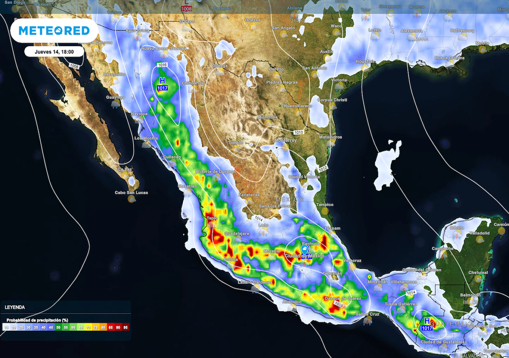 Probabilidad de lluvias 13 de agosto