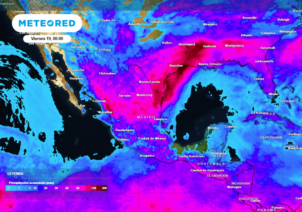 Pronóstico Pronóstico de lluvia acumulada para las próximas 96 horas en México.