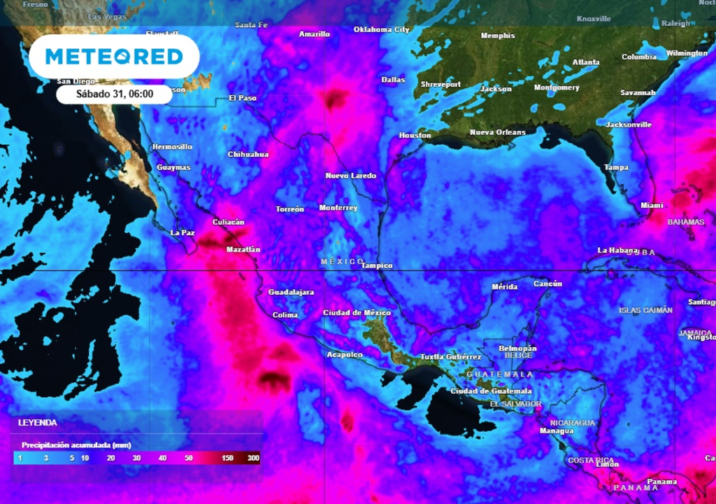 Lluvia Pronóstico de lluvia acumulada para las próximas 96 horas en México.