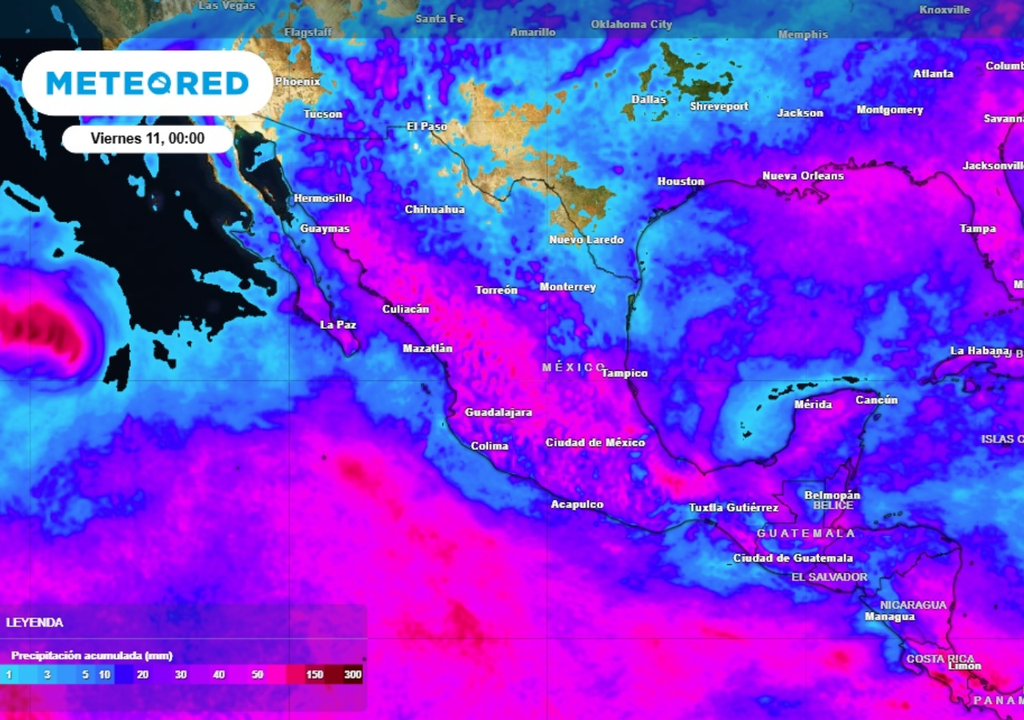 Tormentas Pronóstico de lluvia acumulada para las próximas 96 horas en México.