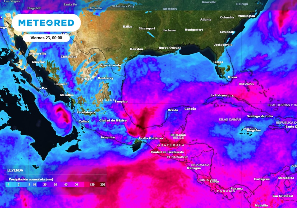 Rain Pronóstico de lluvia acumulada para las próximas 96 horas en México.