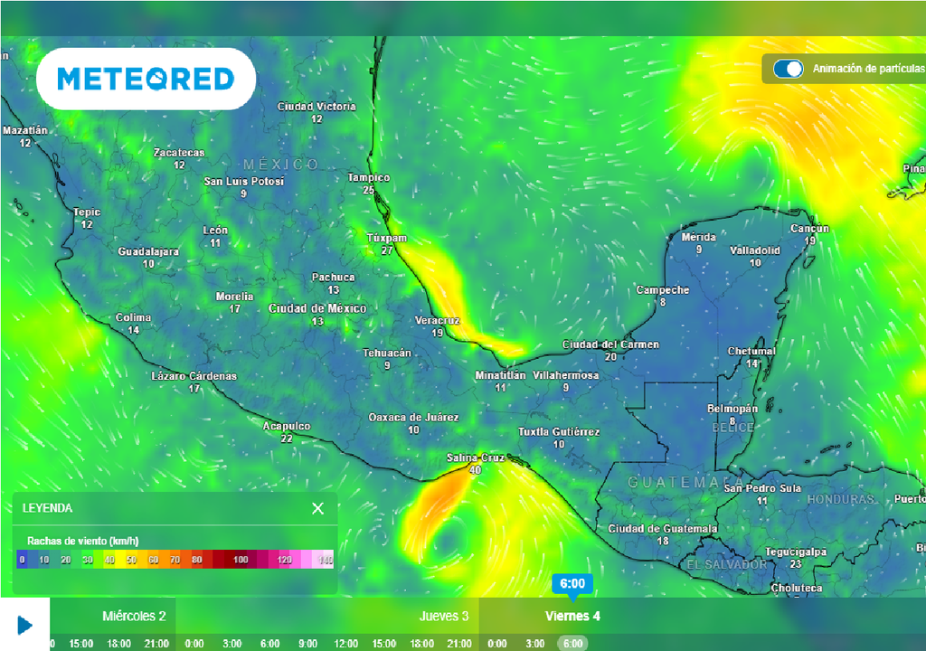 Pronóstico de ráfagas de viento en km/h Pronóstico de ráfagas de viento en km/h