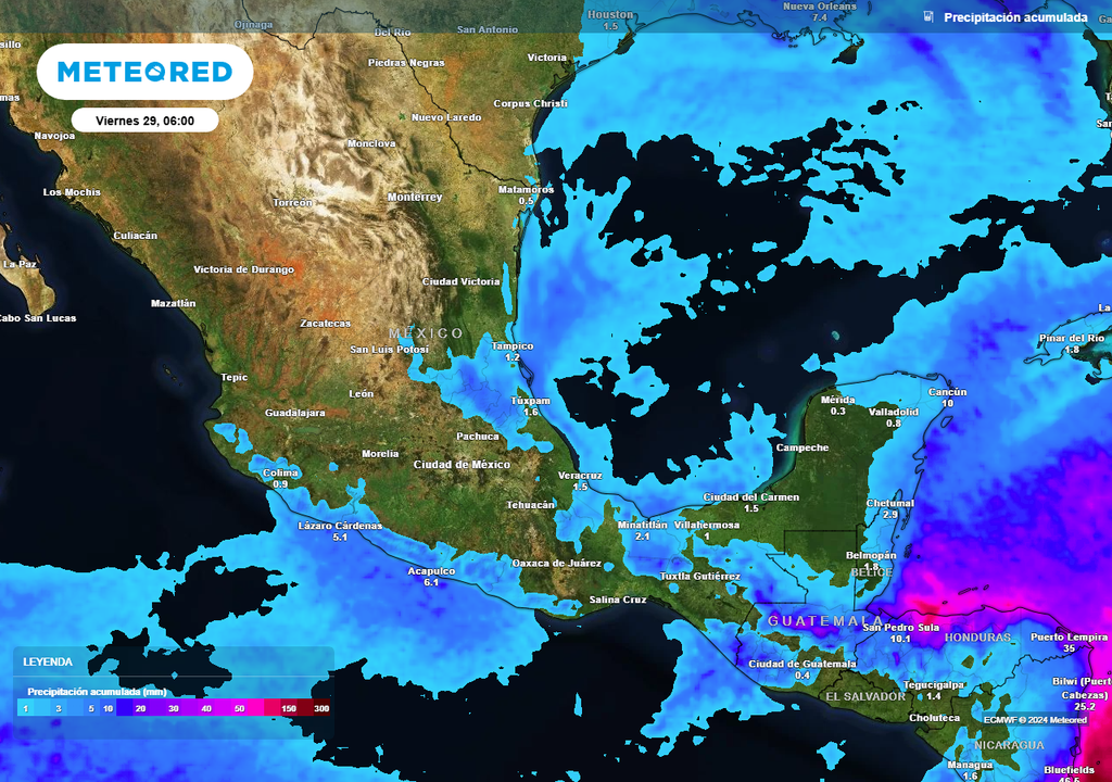 Pronóstico de lluvias acumuladas en milímetros