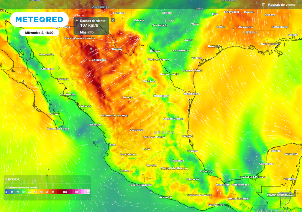 Pronóstico de ráfagas de viento en km/h