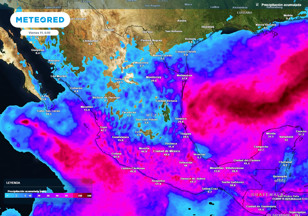 Pronóstico de lluvias acumuladas en milímetros