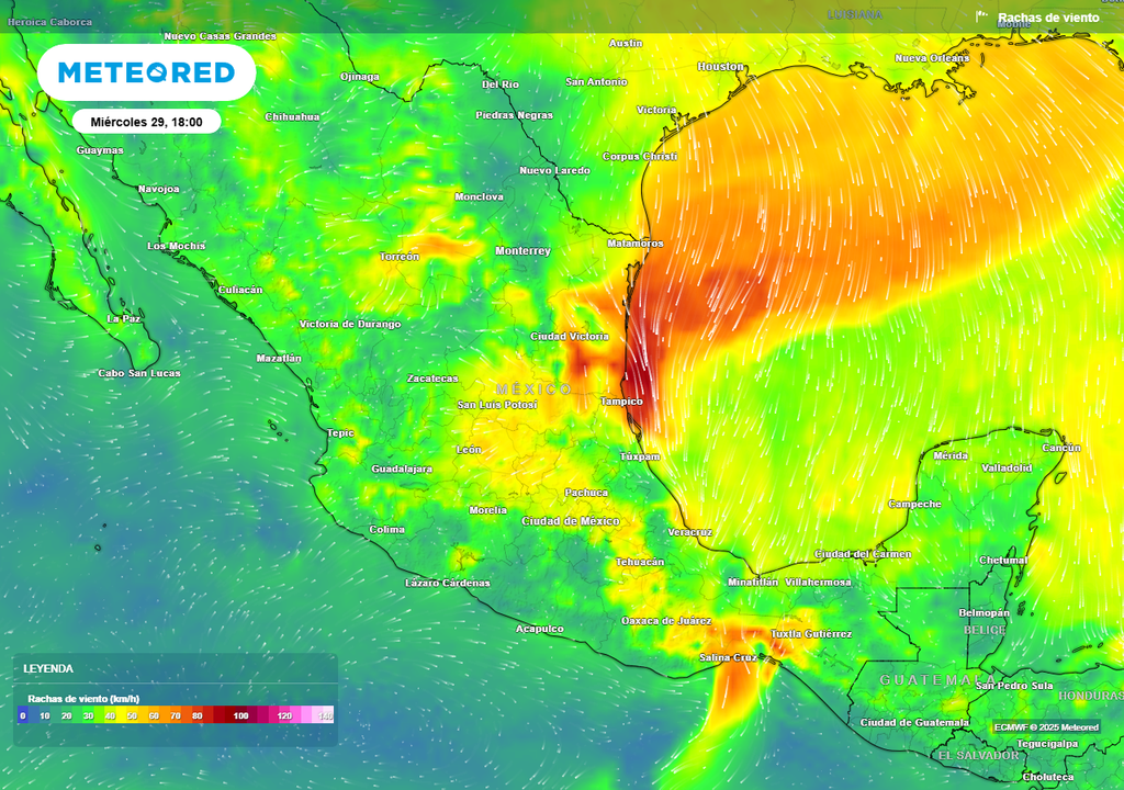 Pronóstico de ráfagas de viento en km/h