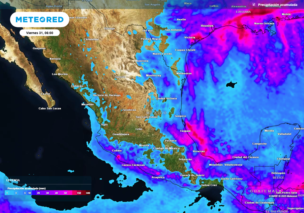 Pronóstico de lluvias acumuladas en milímetros