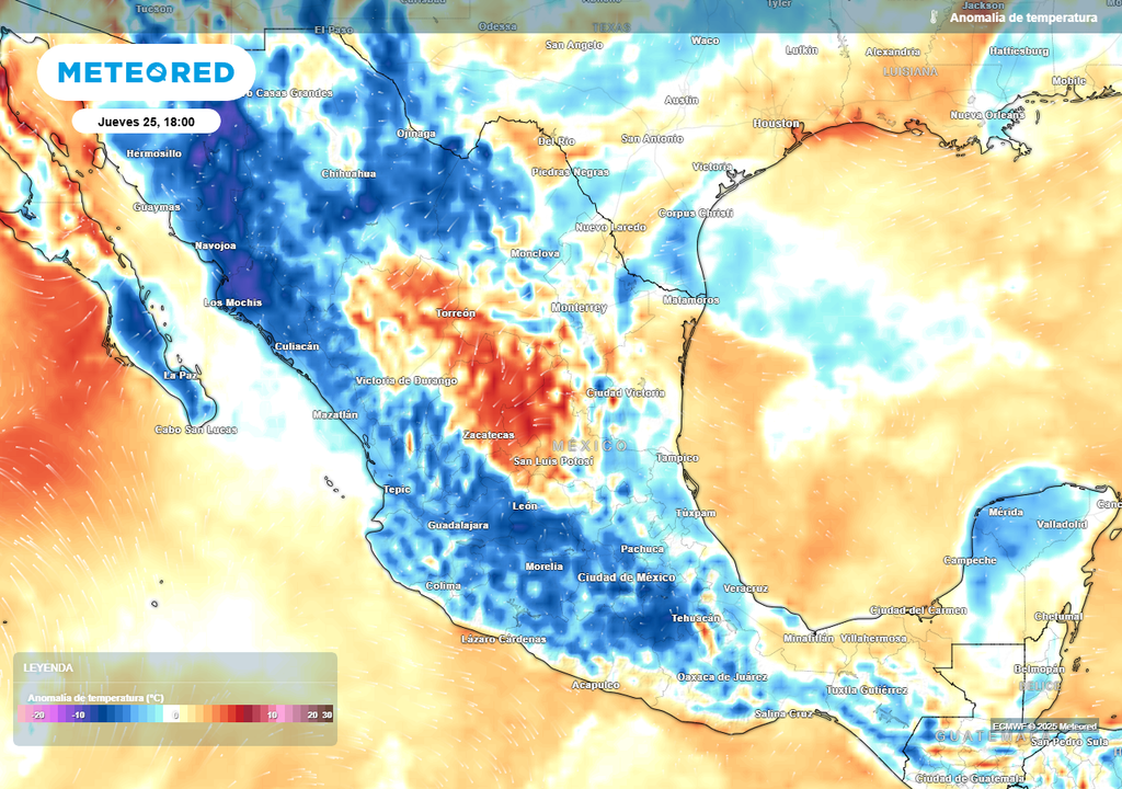 Anomalía de temperaturas en grados Celsius