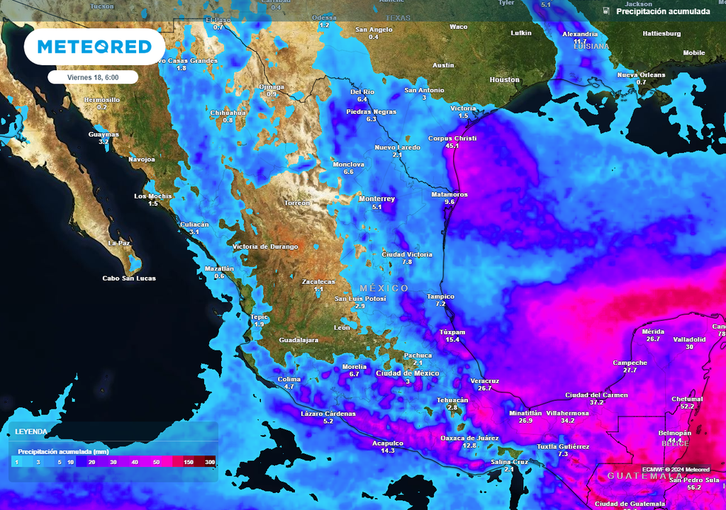 Pronóstico de lluvias acumuladas en milímetros