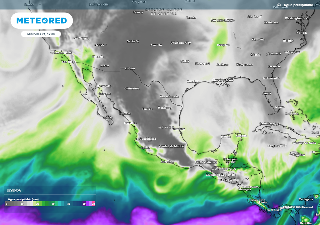 Agua precipitable en milímetros sobre México