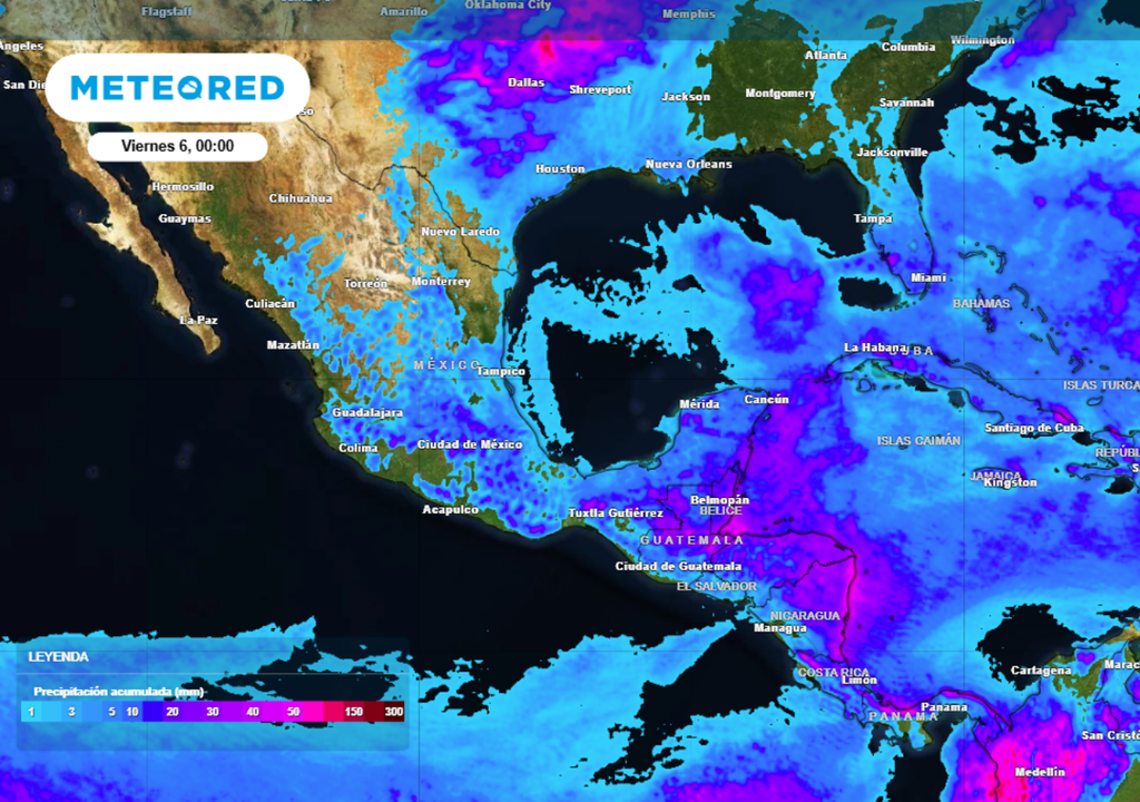 Pronóstico de lluvia acumulada para los próximos días en México.