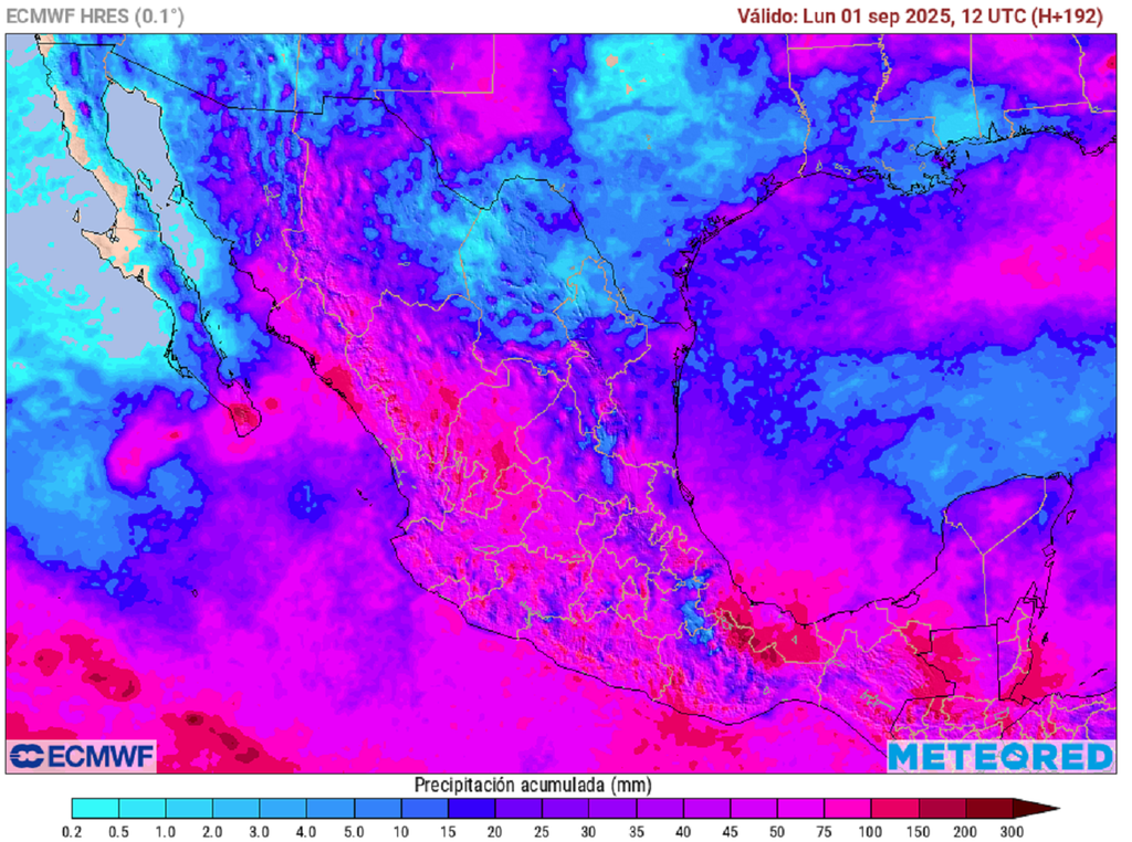Pronóstico de lluvias acumuladas en milímetros