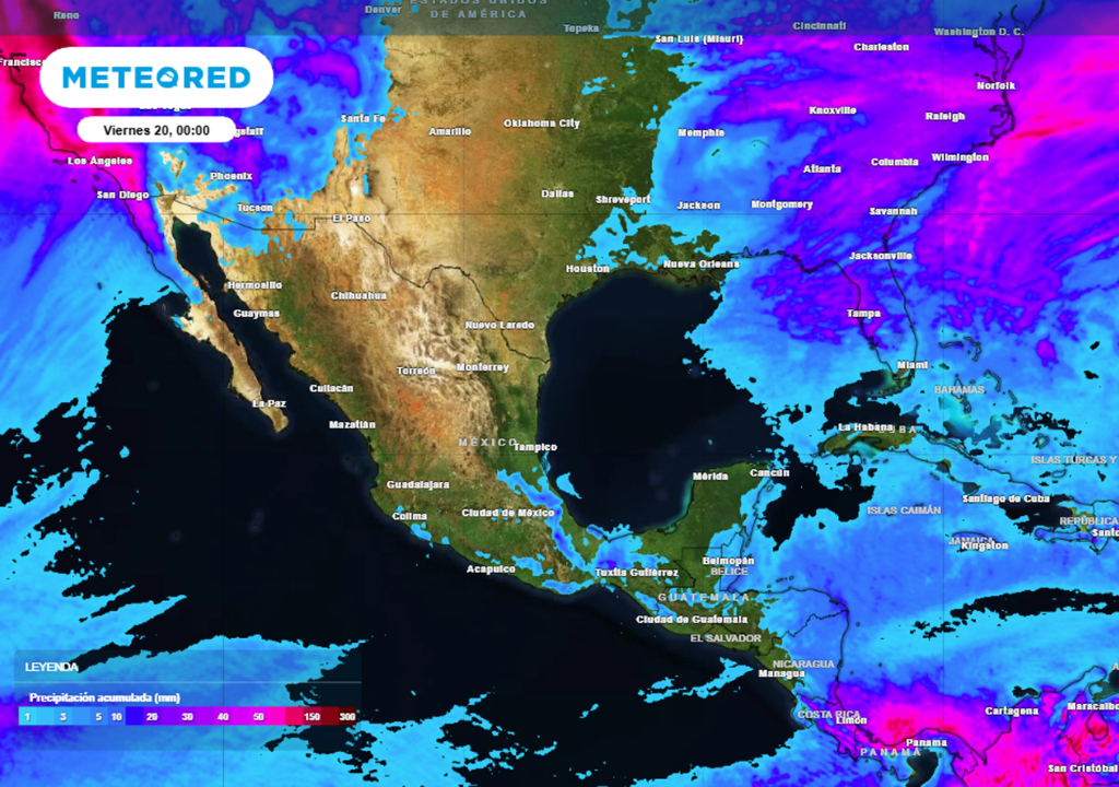 Pronóstico de lluvia acumulada para los próximos días en México.