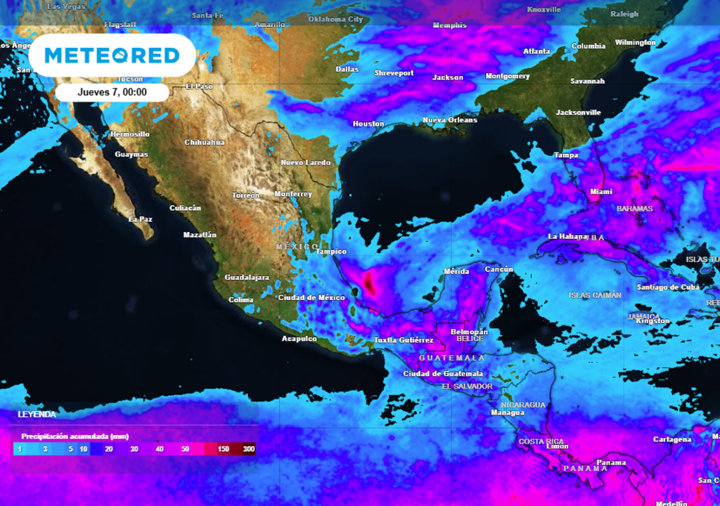Pronóstico de lluvia acumulada para las próximas 96 horas en México.
