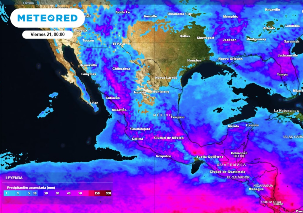 Acumulado Pronóstico de lluvia acumulada para las próximas 96 horas en México.