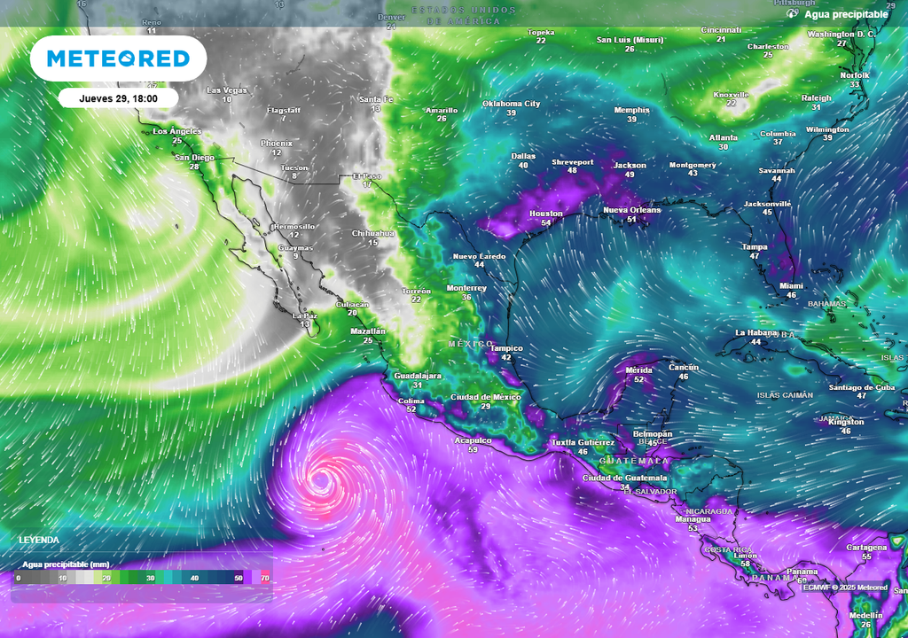 Pronóstico de agua precipitable en milímetros Pronóstico de agua precipitable en milímetros