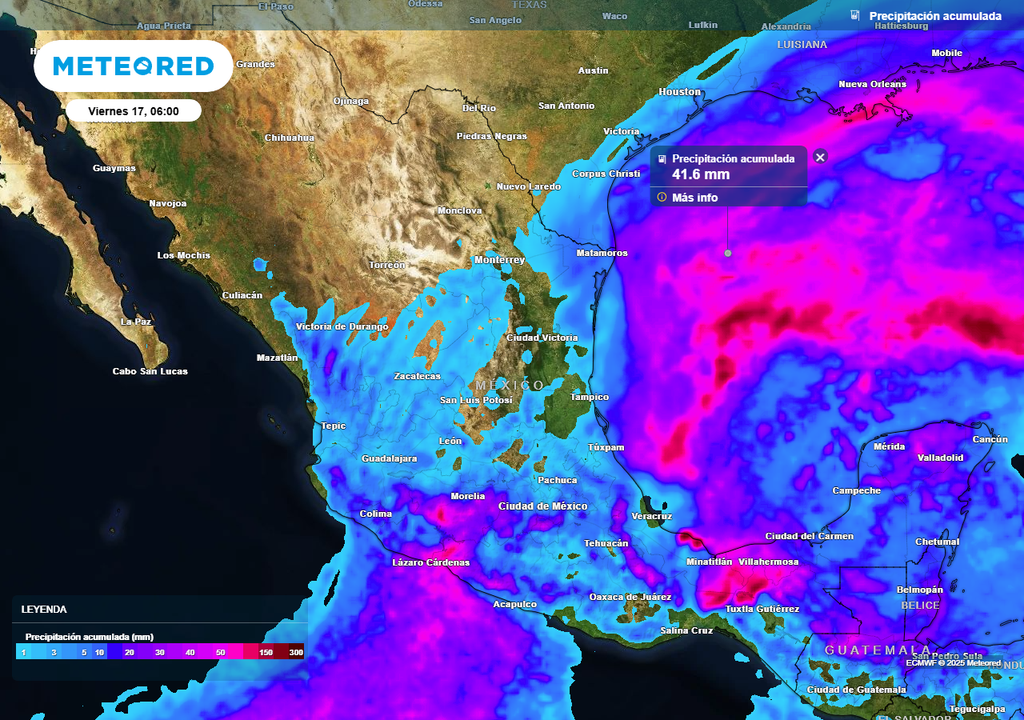 Pronóstico de lluvias acumuladas en milímetros