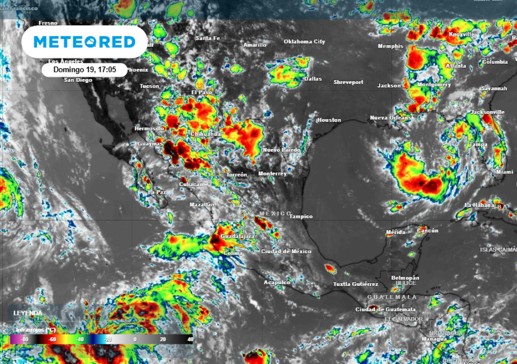 Tormentas El monzón mexicano continúa muy activo al noroeste de México, generando lluvias importantes.
