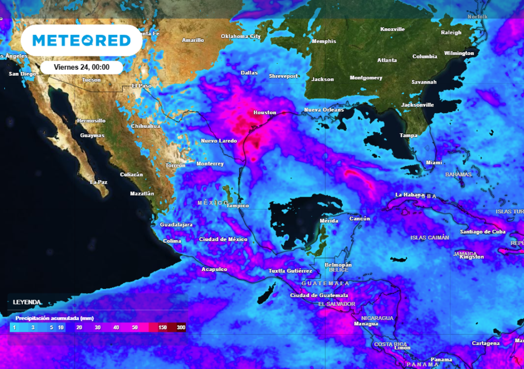 Pronóstico de lluvia acumulada para las próximas 96 horas en México.