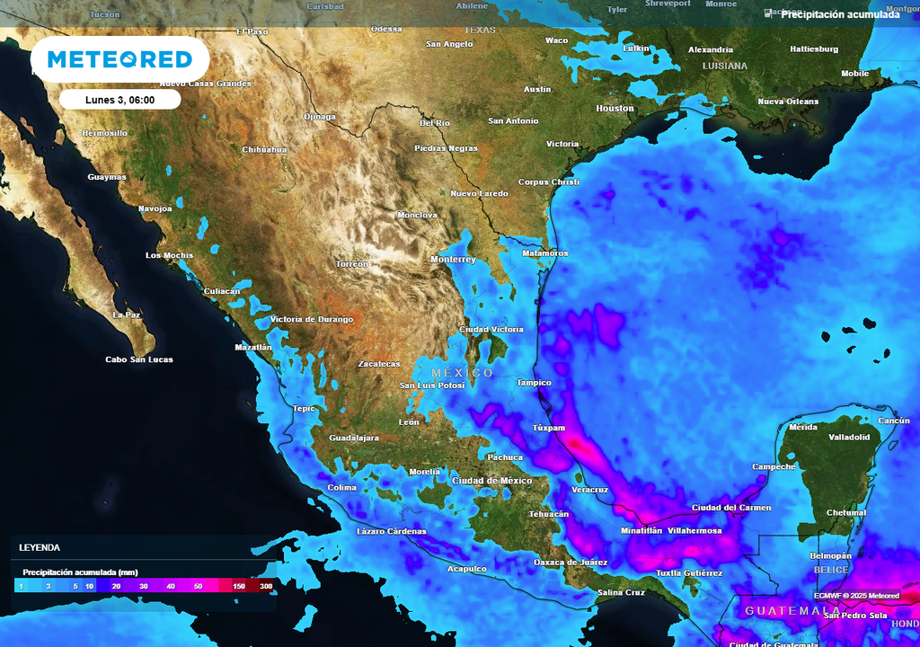 Pronóstico de lluvias acumuladas en milímetros
