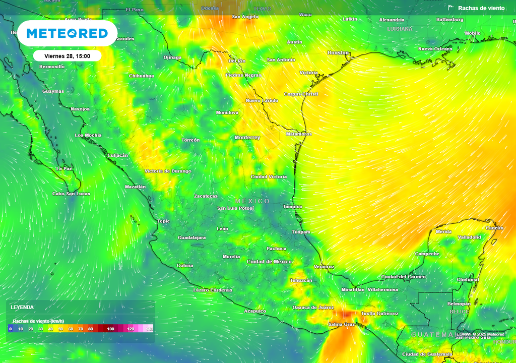 Pronóstico de ráfagas de viento en km/h Pronóstico de ráfagas de viento en km/h