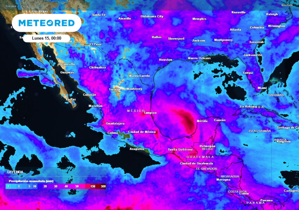 LLuvias Pronóstico de lluvia acumulada para las próximas 96 horas en México.