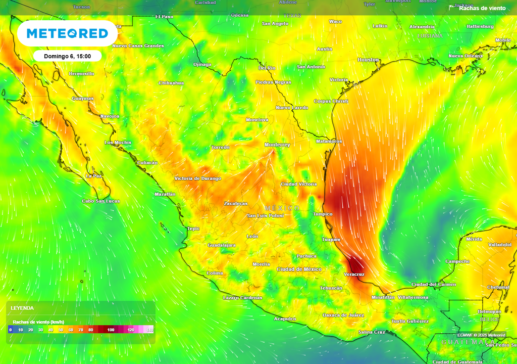 Pronóstico de ráfagas de viento en km/h