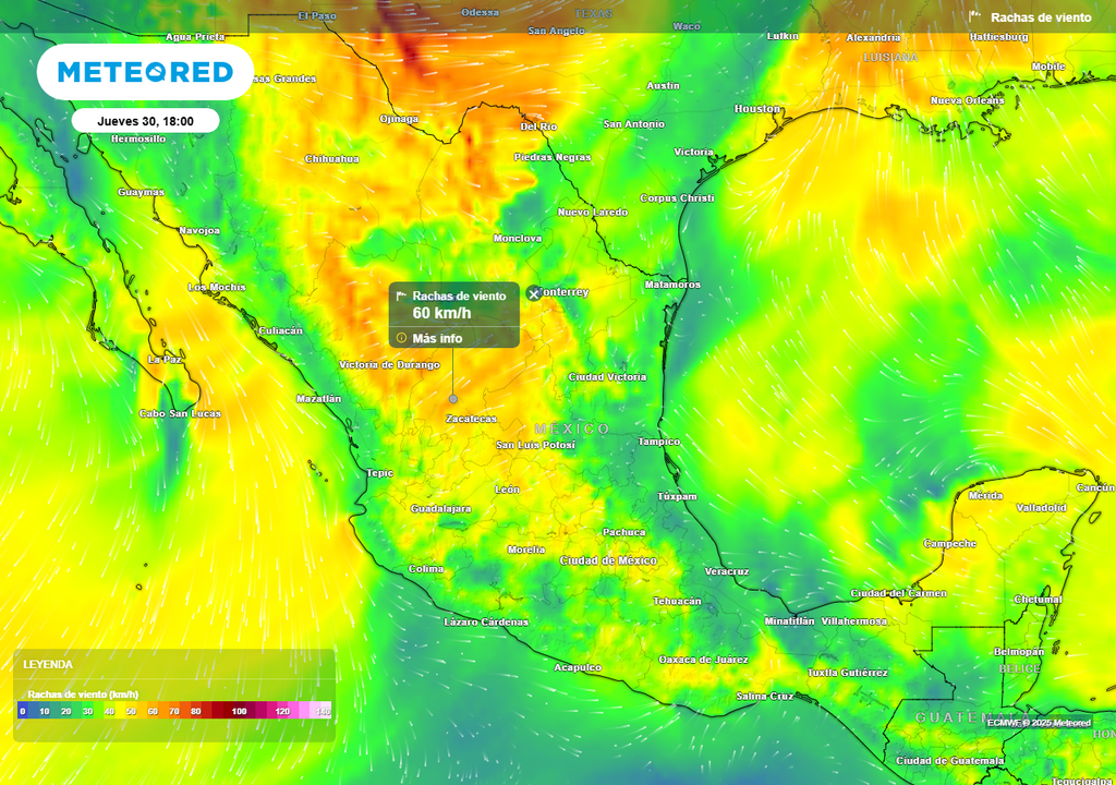 Pronóstico de ráfagas de viento en km/h