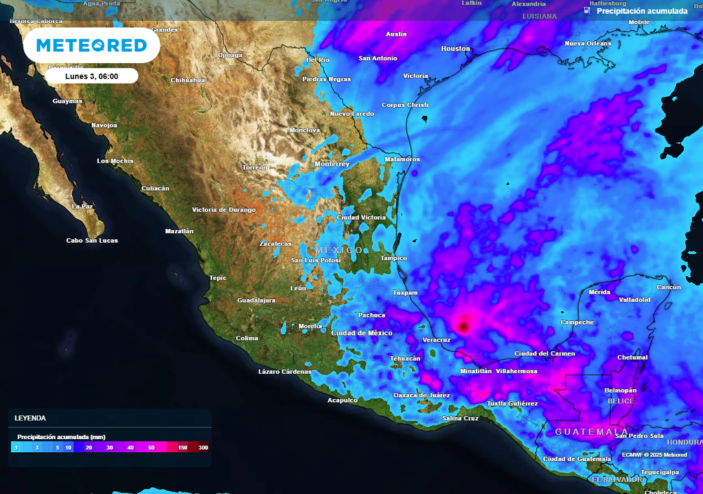 Pronóstico de lluvias acumuladas en milímetros