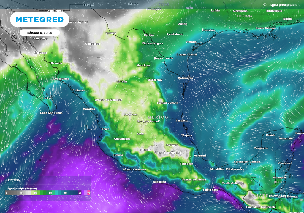 Pronóstico de agua precipitables en milímetros Pronóstico de agua precipitables en milímetros