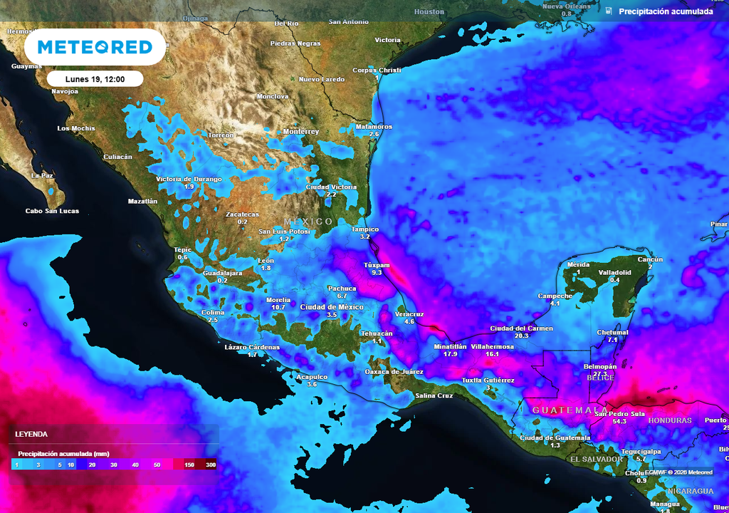 Lluvias y tormentas son probables en el occidente, centro, oriente y sureste, con potencial de granizo en el centro y nieve en volcanes.