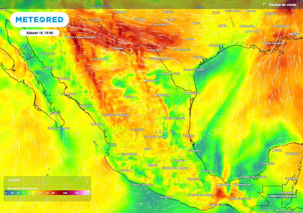 Pronóstico de ráfagas de viento en km/h