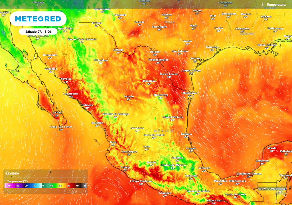 Pronóstico de temperaturas en grados Celsius