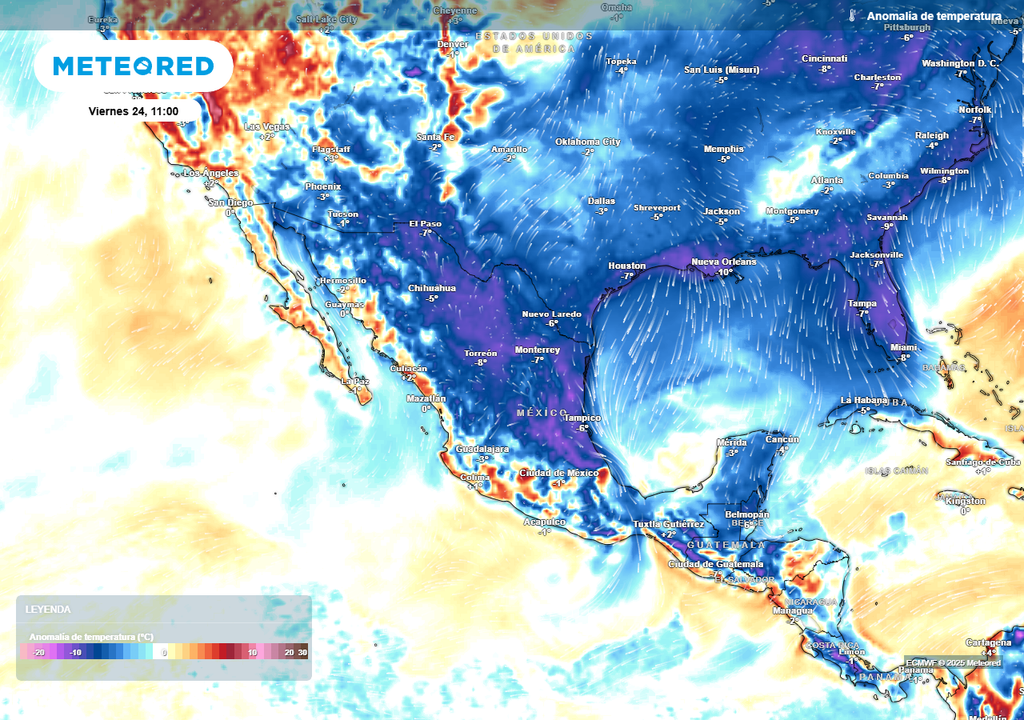 Anomalía de temperaturas en grados Celsius
