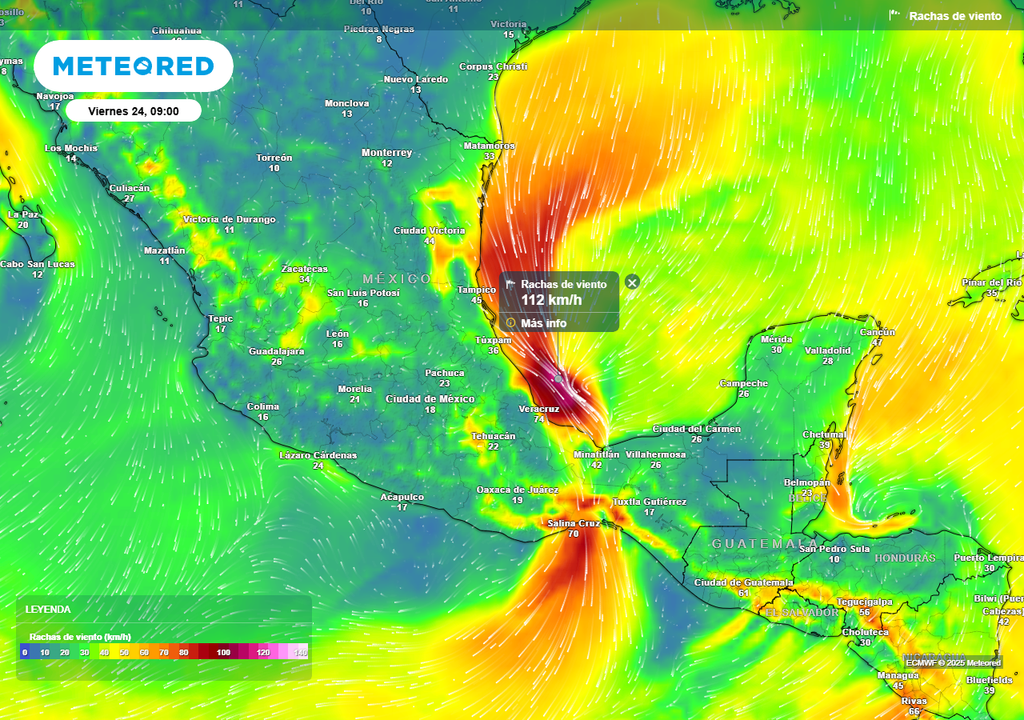 Pronóstico de ráfagas de viento en km/h