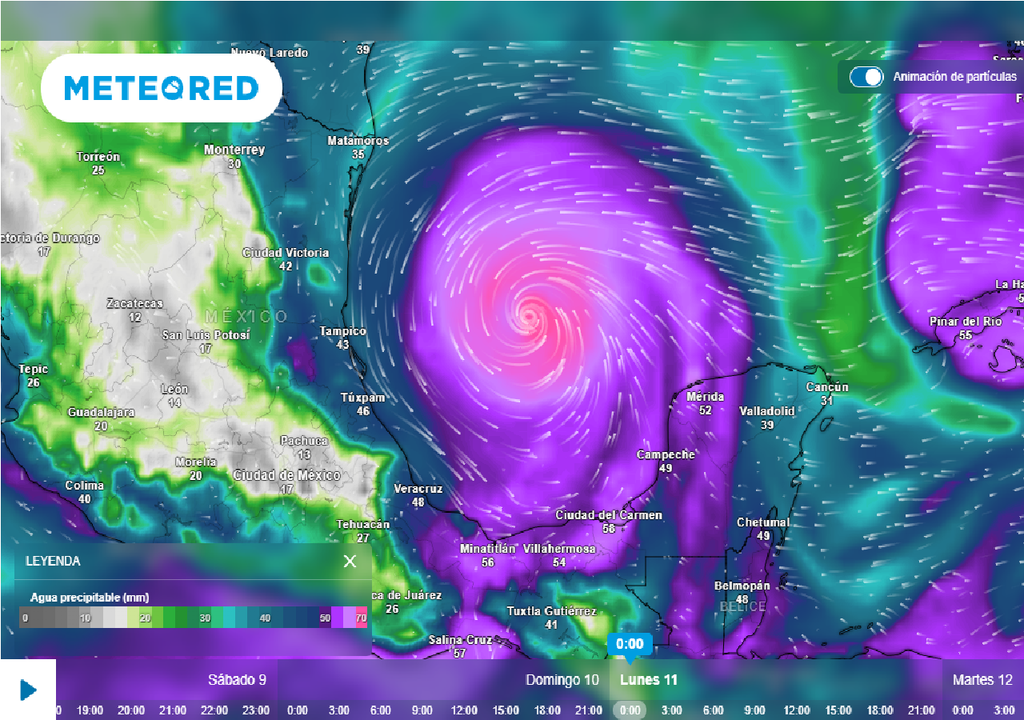 Pronóstico de agua precipitable en milímetros Pronóstico de agua precipitable en milímetros