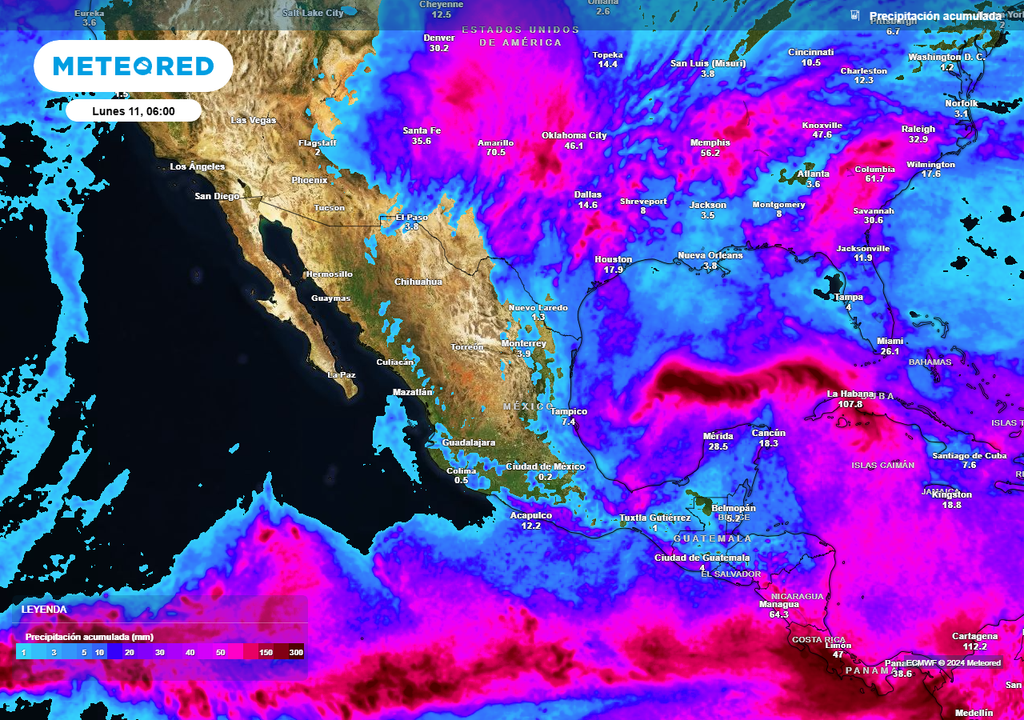 Acumulado de lluvias pronosticada, en milímetros Acumulado de lluvias pronosticada, en milímetros