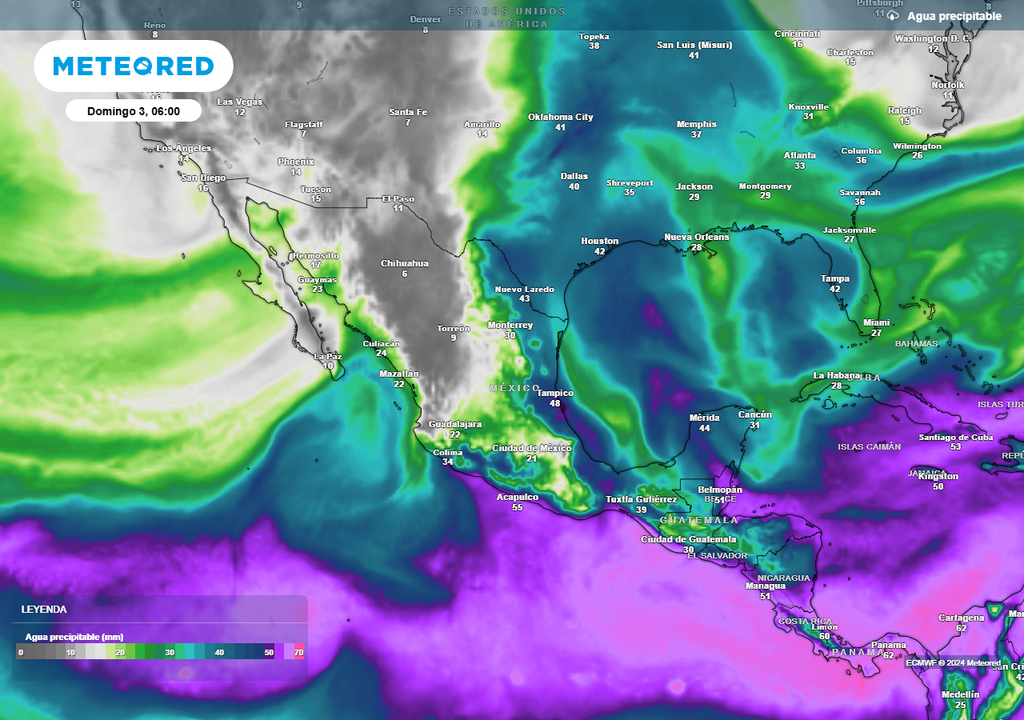 Pronóstico de agua precipitable en milímetros Pronóstico de agua precipitable en milímetros