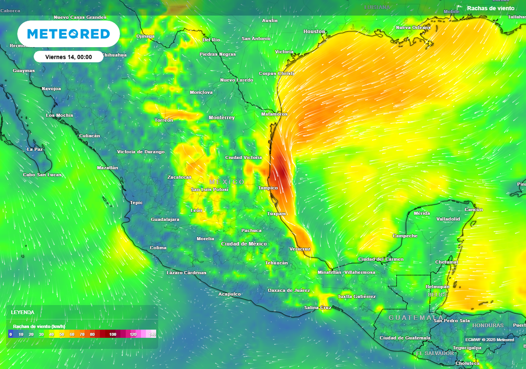 Pronóstico de ráfagas de viento en km/h