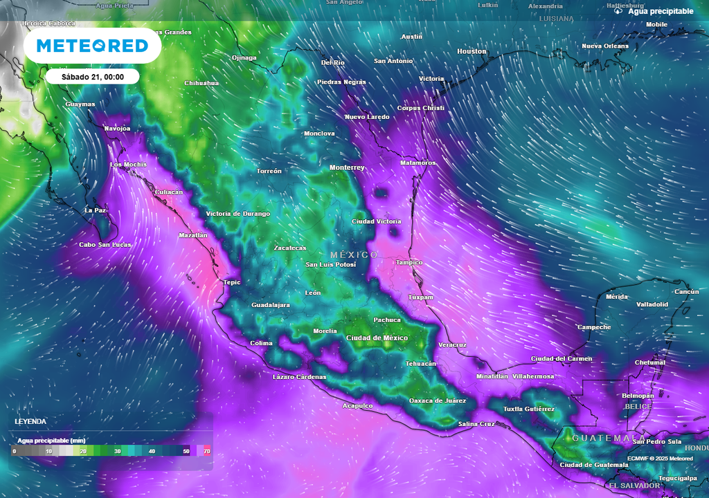 Pronóstico de agua precipitable en milímetros Pronóstico de agua precipitable en milímetros