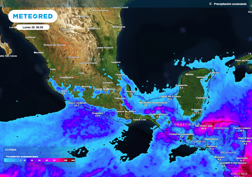 Pronóstico de lluvias acumuladas en milímetros
