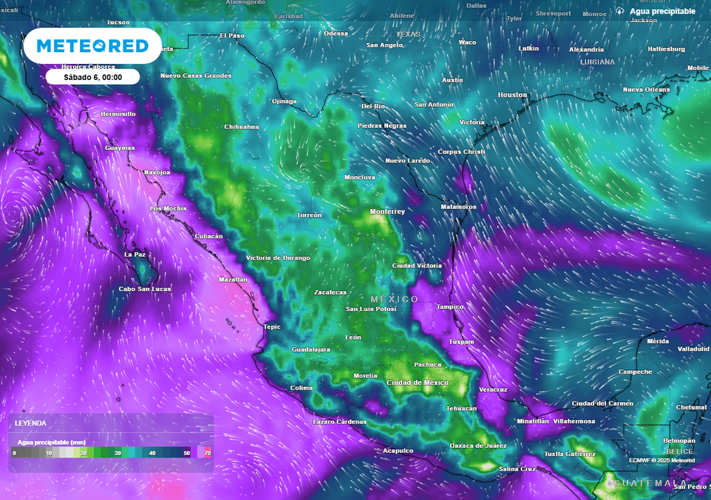 Pronóstico de agua precipitable en milímetros