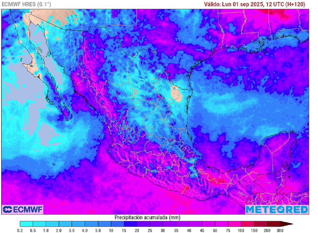 Pronóstico de lluvias acumuladas en milímetros