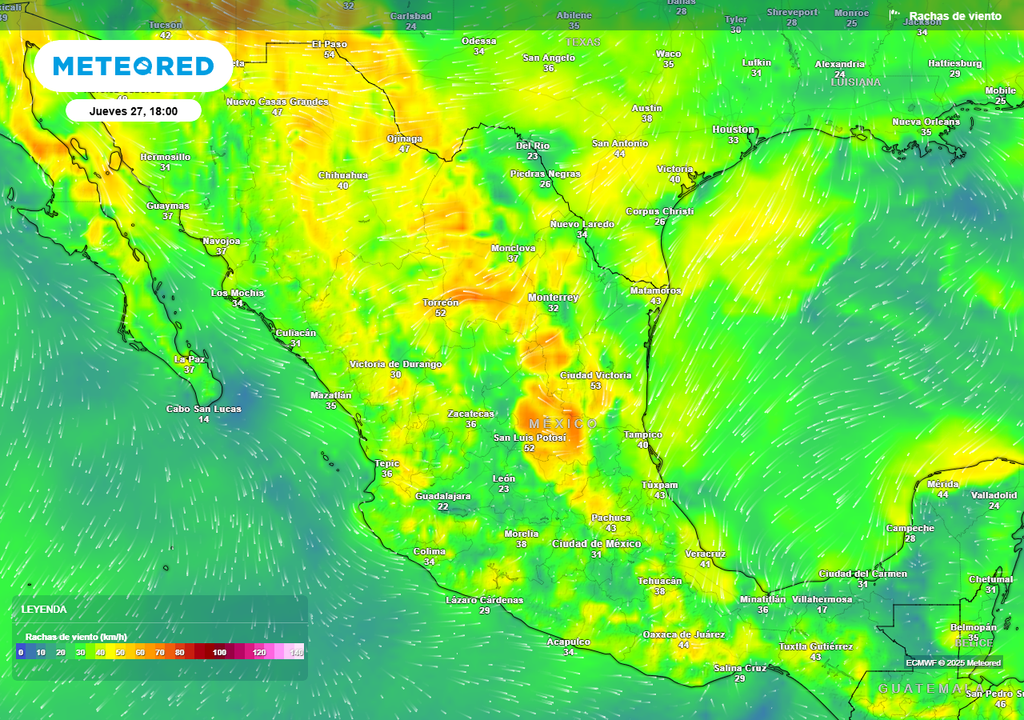 Pronóstico de ráfagas de viento en km/h Pronóstico de ráfagas de viento en km/h